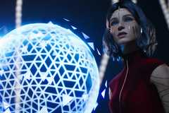 dune awakening character standing by a glowing blue orb.